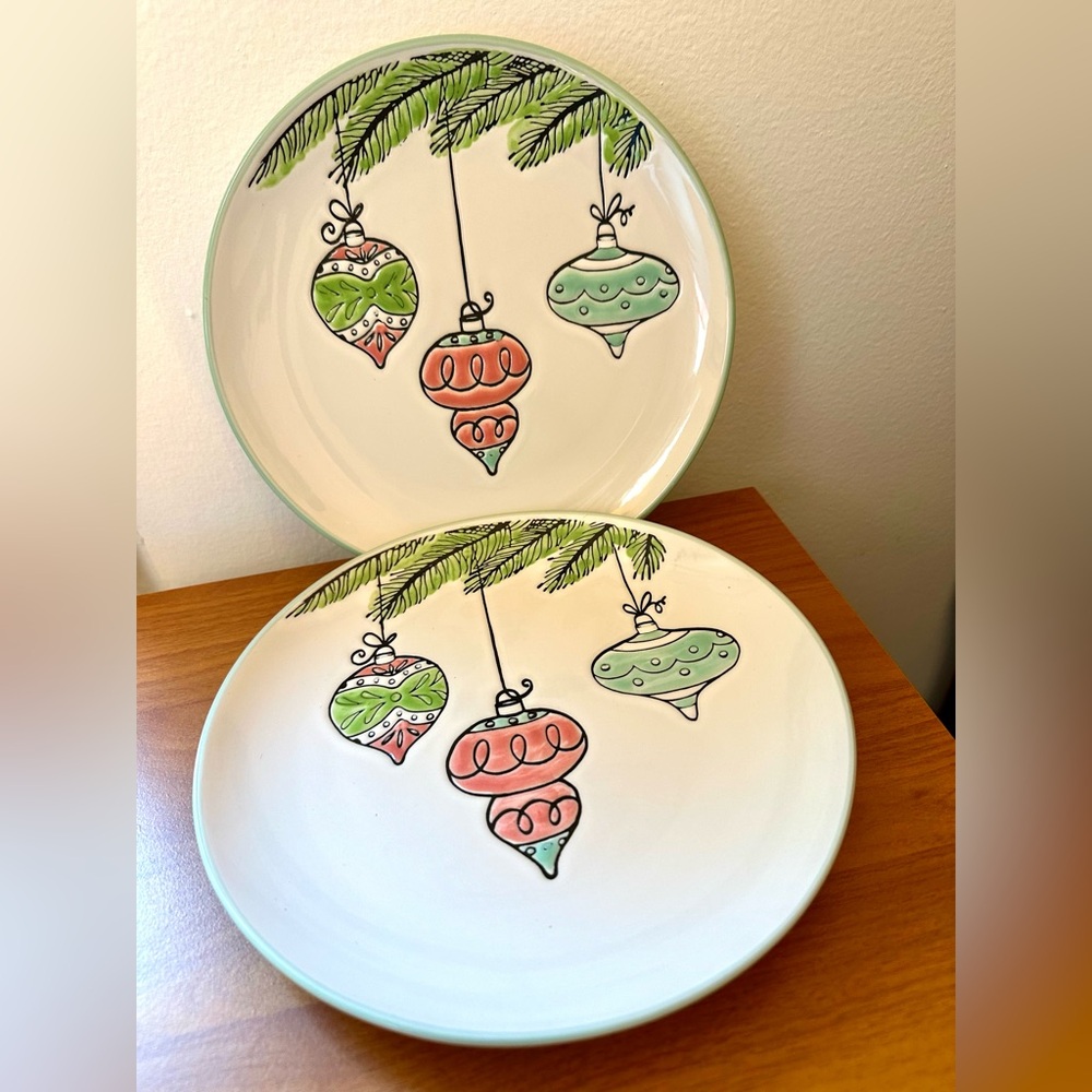 NWOT-Set of 2 Spectrum Designz Retro Christmas Ornaments Salad Plates 8"